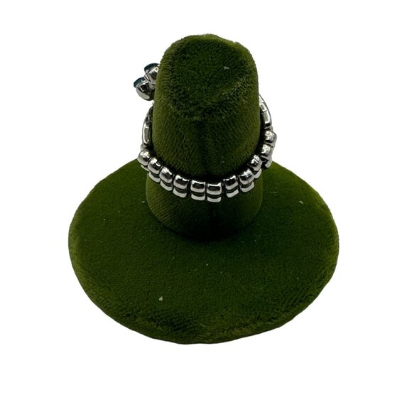 Elegant Silver-Plated Adjustable Ring With Blue Crystal Flower Accents - Picture 4 of 5